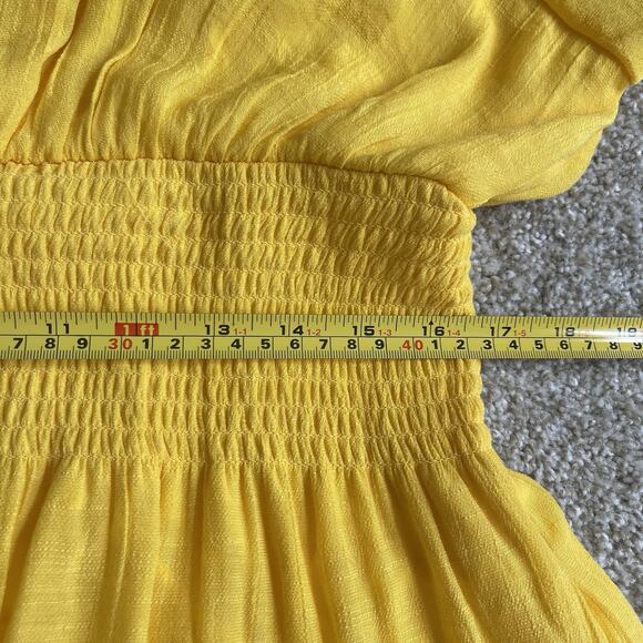 J Gee Plus Size 2X Yellow Puff Sleeves Tiered Smocked Midi Dress Resort Sundress - Picture 11 of 12